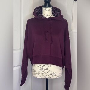 Adidas Women's Maroon Cropped Hoodie with Leopard Pattern